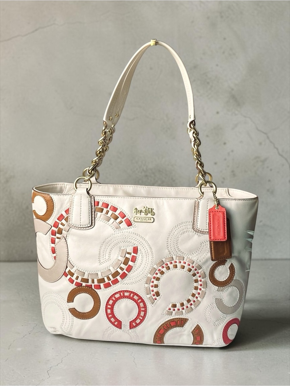 Coach NWT Madison Whipstitch Woven Metallic Cranberry Shoulder Tote Bag